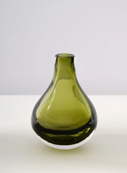 5.5in Tall Muran Green Glow Hand Blown Deco Glass Vase