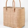 21.5in Tall Natural Raffia Bag With Leather Handles