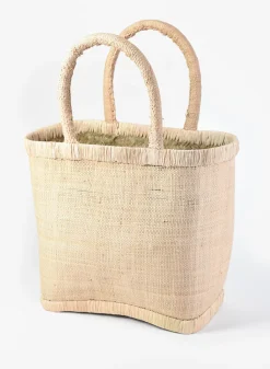 16in Tall Natural Raffia Bag with Natural Border