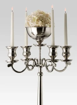 32in Tall Nickel Candelabra With Bowl