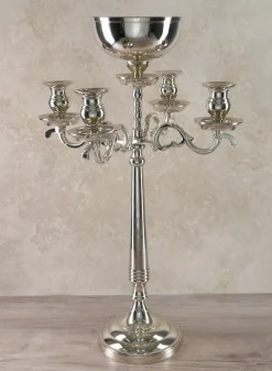 23.5in Tall Nickel Candelabra With Bowl