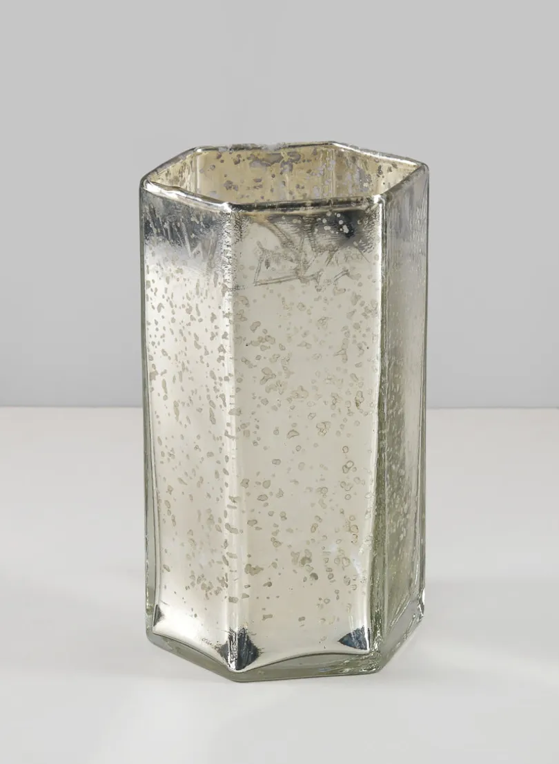 6in Tall Nomad Antique Silver Glass Vase