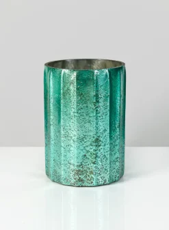6in Tall Norvege Antique Teal Glass Vase
