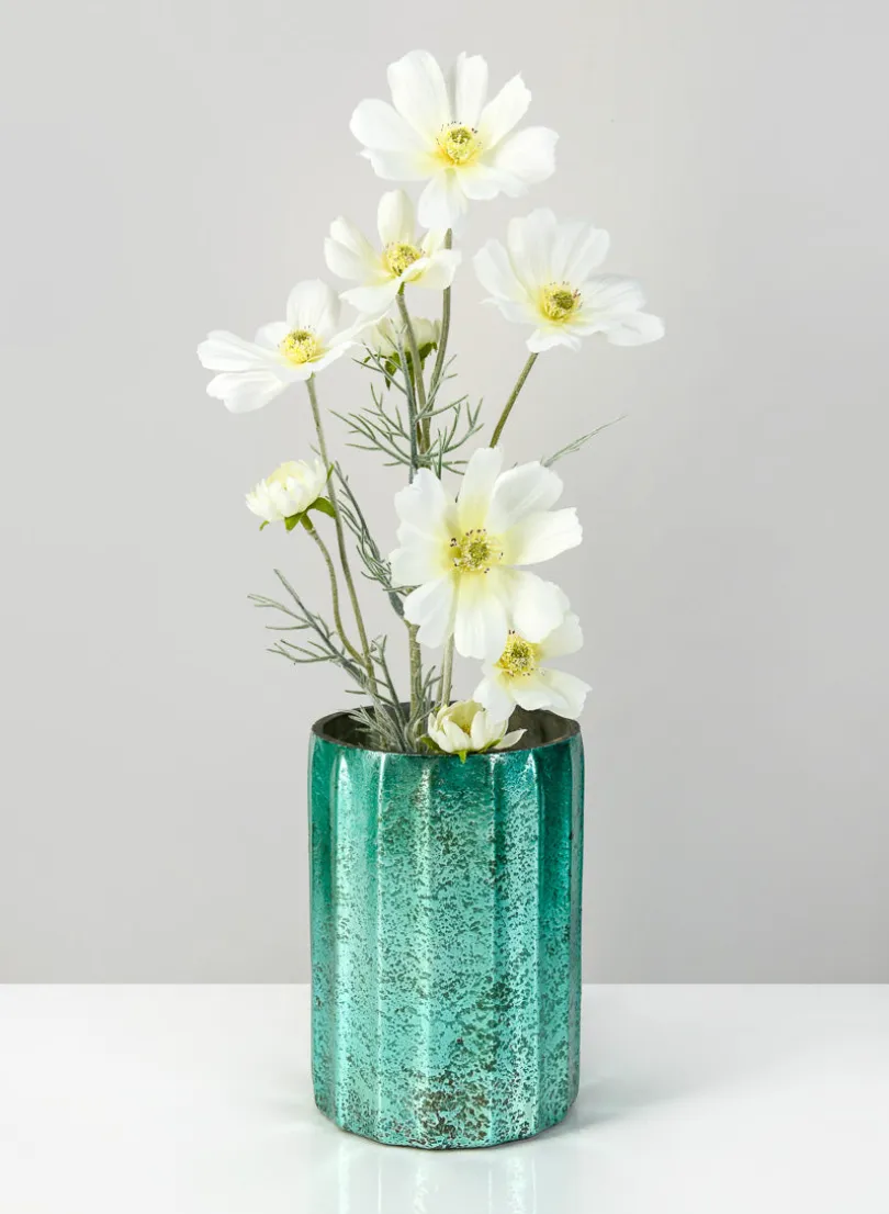 6in Tall Norvege Antique Teal Glass Vase