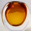 5.5in Tall Norvege Clear and Amber Glow Hand Blown Short Glass Vase