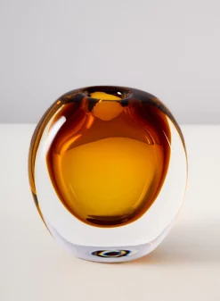 5.5in Tall Norvege Clear and Amber Glow Hand Blown Short Glass Vase