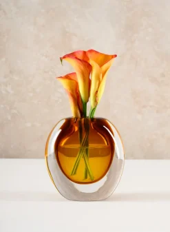 5.5in Tall Norvege Clear and Amber Glow Hand Blown Short Glass Vase