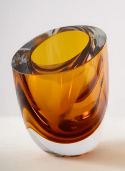 5in Tall Norvege Clear and Amber Glow Hand blown Artiste Glass Vase