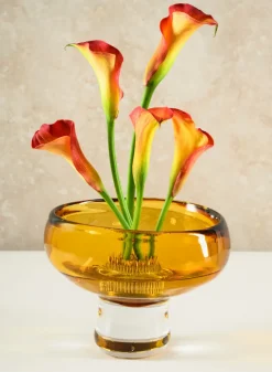 5in Tall Norvege Clear and Amber Glow Hand Blown Glass Bowl