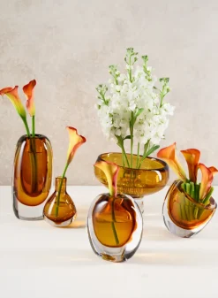 5in Tall Norvege Clear and Amber Glow Hand Blown Glass Bowl
