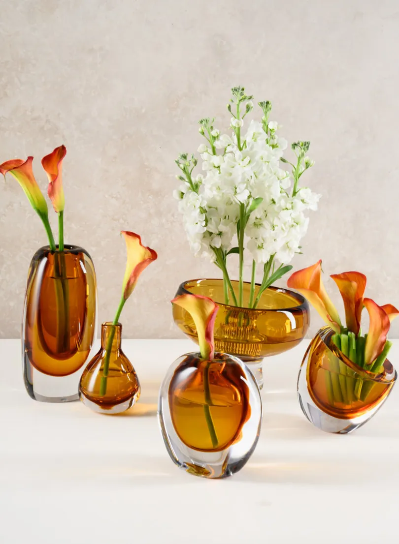 5in Tall Norvege Clear and Amber Glow Hand Blown Glass Bowl