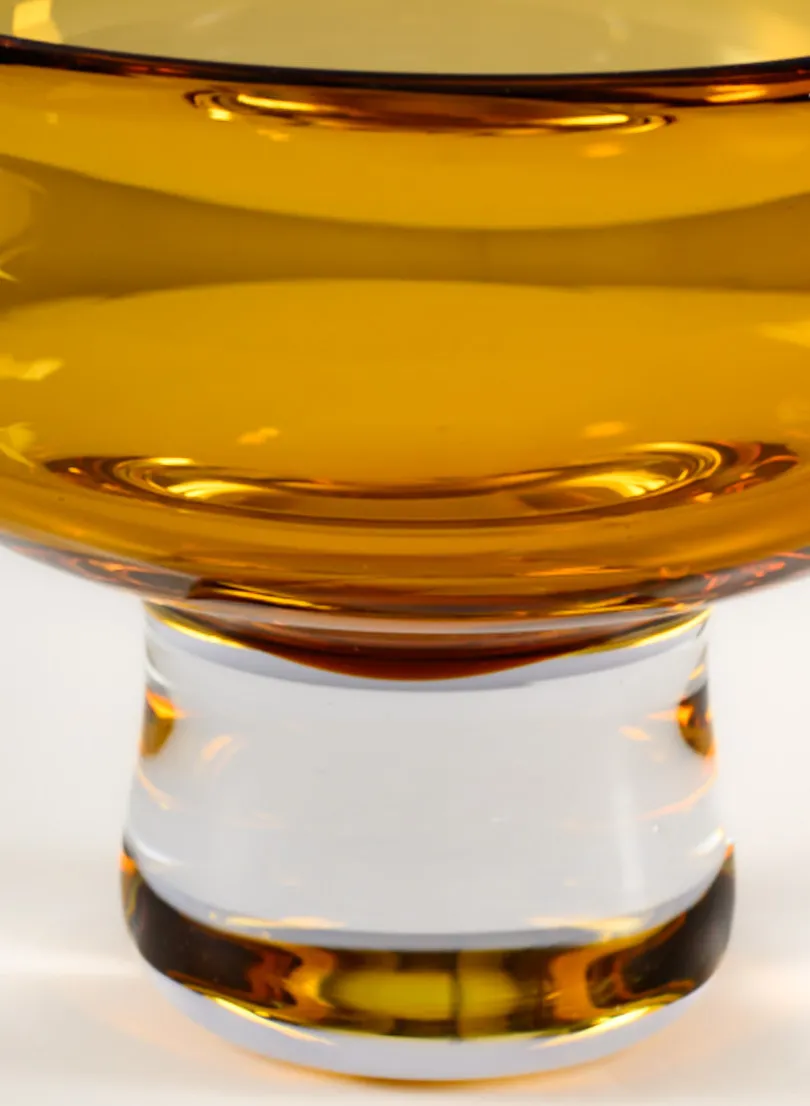 5in Tall Norvege Clear and Amber Glow Hand Blown Glass Bowl