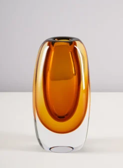 8.5in Tall Norvege Clear and Amber Glow Hand Blown Glass Vase