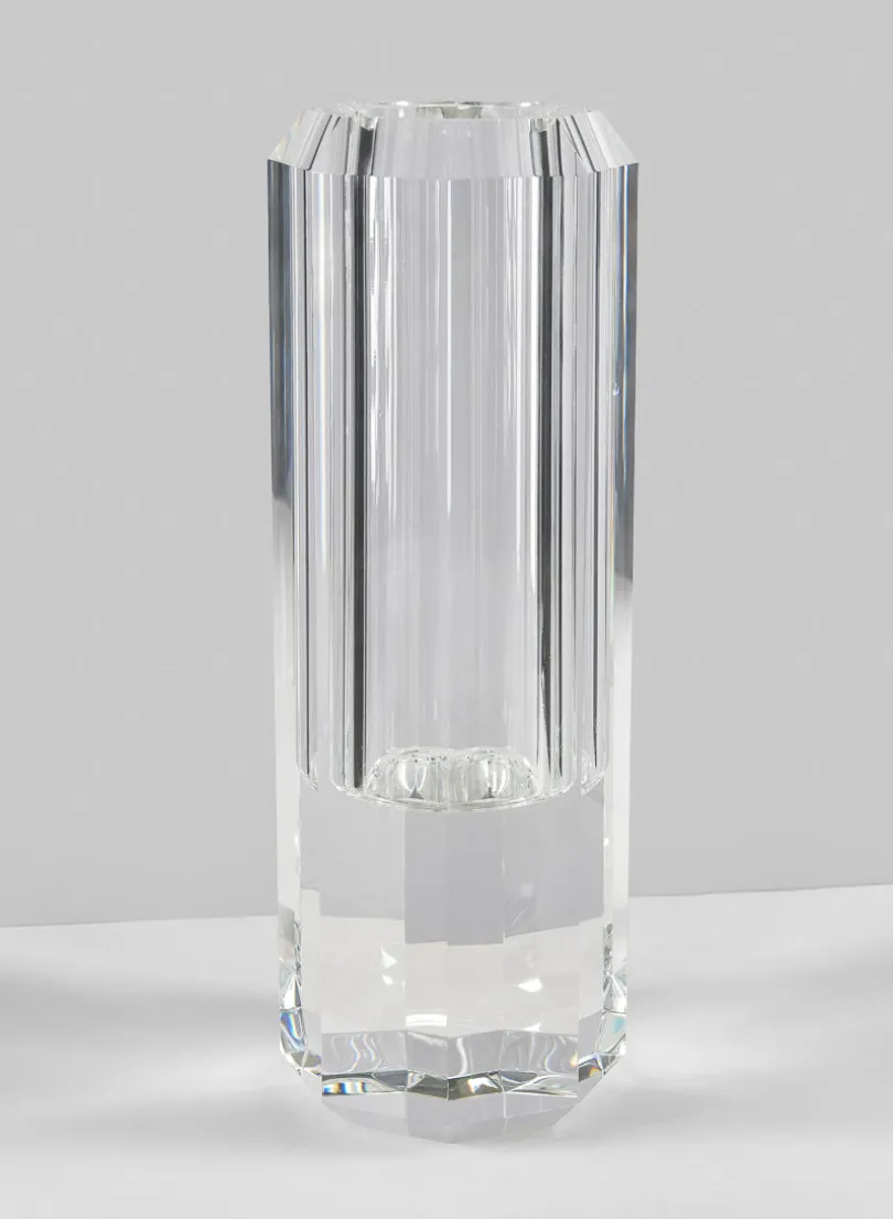 12in Tall Octagonal Centerpiece Crystal Glass Vase