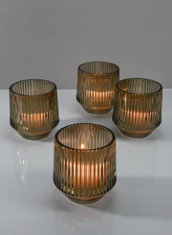 4in Tall Ola Pleated Glass Candleholder, Large, Set of 4