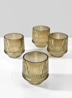 4in Tall Ola Pleated Glass Candleholder, Large, Set of 4