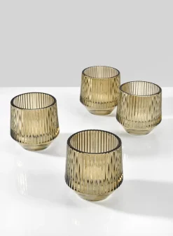 3.25in Tall Ola Pleated Glass Candleholder, Small, Set of 4