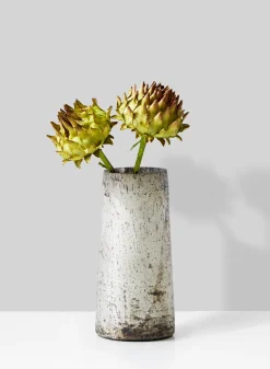 6in Tall Old Pewter Tapered Glass Vase