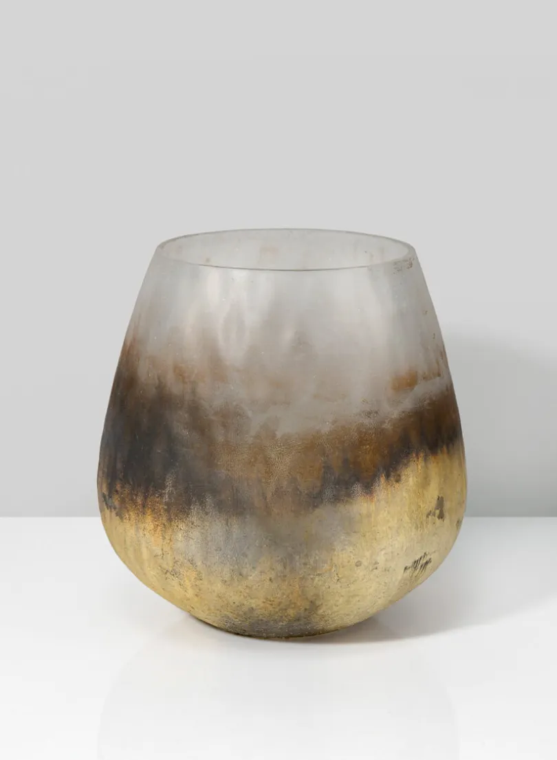 5in Tall Ombre Gold Frost Balloon Glass Vase