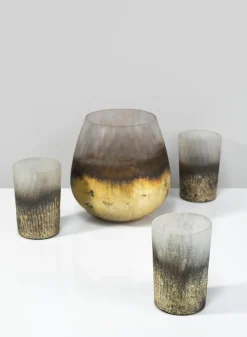 3in Tall Ombre Gold Frost Glass Votive Holder, Set of 6