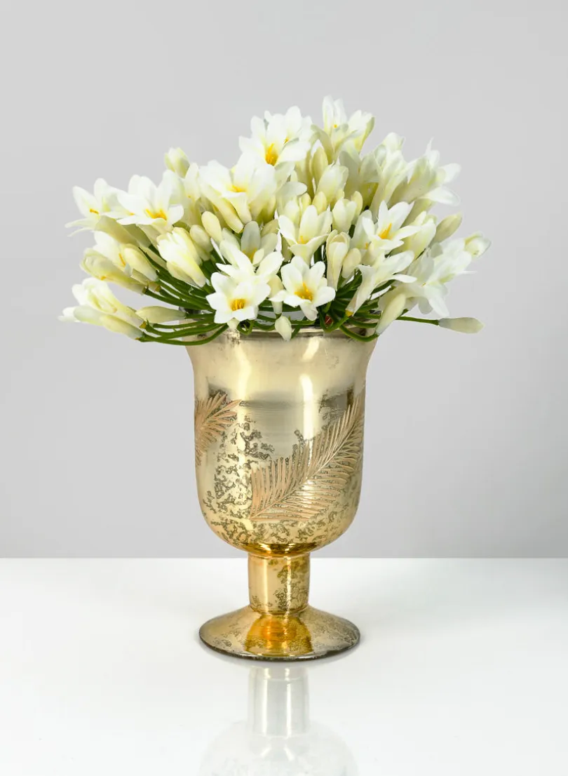 6in Tall Ombre Gold Glass Fluted Bud Vase