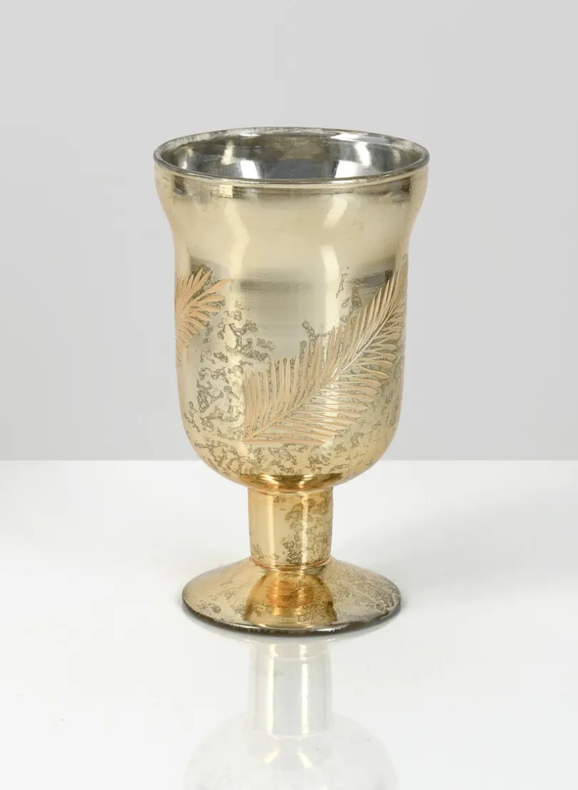 6in Tall Ombre Gold Glass Fluted Bud Vase