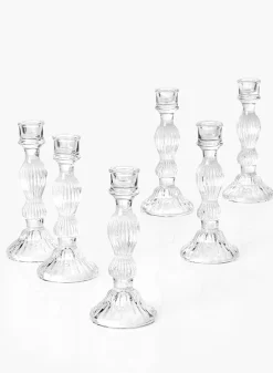 8in Tall Optical Glass Candlestick, Set of 6
