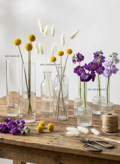 6.5in Tall Optical Glass Cylinder Bud Vase, Set of 6