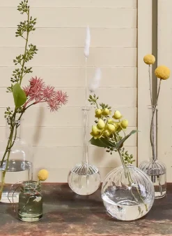 6.5in Tall Optical Glass Cylinder Bud Vase, Set of 6