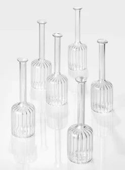 6.5in Tall Optical Glass Cylinder Bud Vase, Set of 6