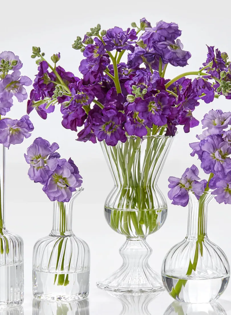 6in Tall Optical Glass Mini Urn Vase, Set of 4