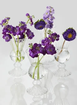 6in Tall Optical Glass Mini Urn Vase, Set of 4