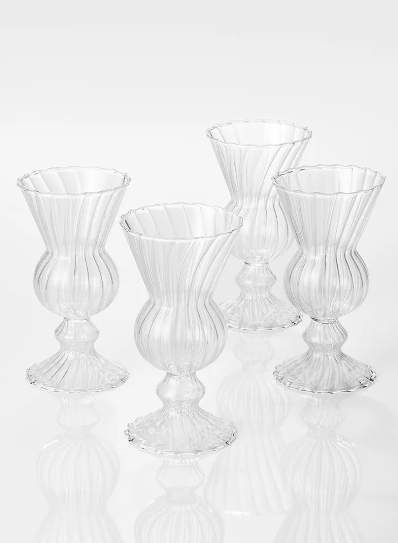 6in Tall Optical Glass Mini Urn Vase, Set of 4