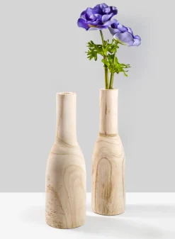 14.5in Tall Paulownia Wood Bottle Vase, Set of 2