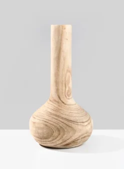 12in Tall Paulownia Wood Bottle Vase, Set of 2