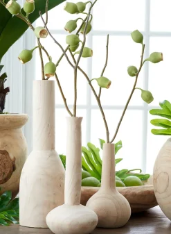 12in Tall Paulownia Wood Bottle Vase, Set of 2