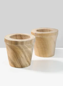 4.5in Tall Paulownia Wood Pot, Set of 2