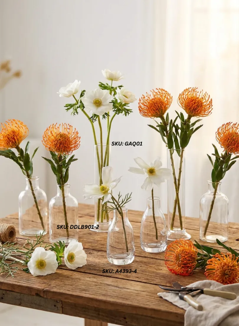 8in Tall Pedestal Glass Bud Vase, Set of 4