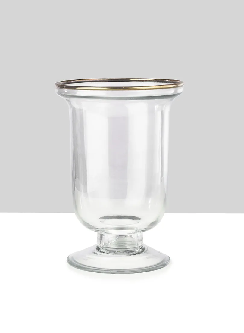 5.75in Tall Pedestal Glass Vase With Gold Rim