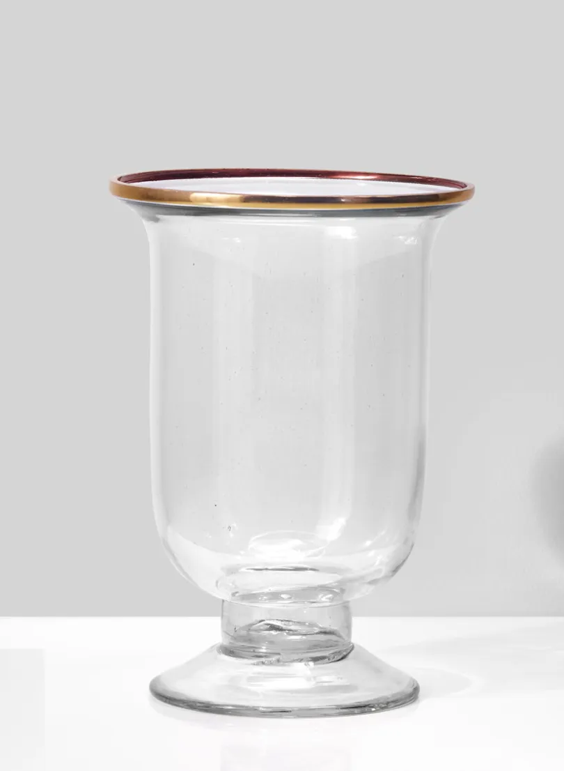5.75in Tall Pedestal Glass Vase With Gold Rim
