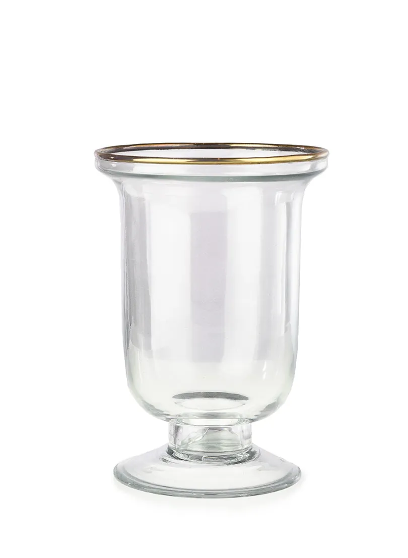 5.75in Tall Pedestal Glass Vase With Gold Rim