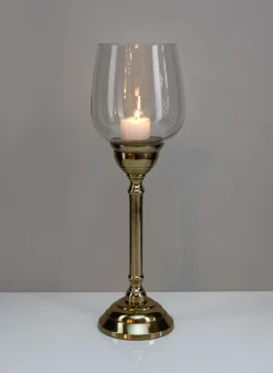 15in Tall Petra Gold Metal Candlestick with Glass