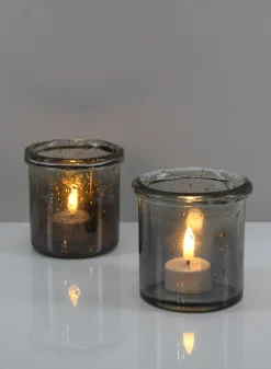 3.5in Tall Pierre Grey Luster Glass Votive Holder, Set of 2