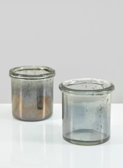 3.5in Tall Pierre Grey Luster Glass Votive Holder, Set of 2