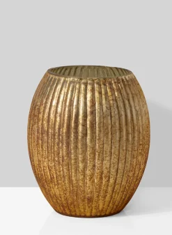 6in Tall Pleated Amber Glass Vase