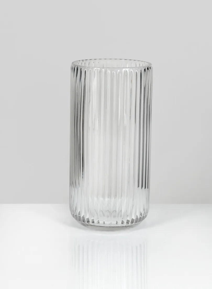 8in Tall Pleated Clear Glass Vase