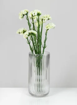 8in Tall Pleated Clear Glass Vase