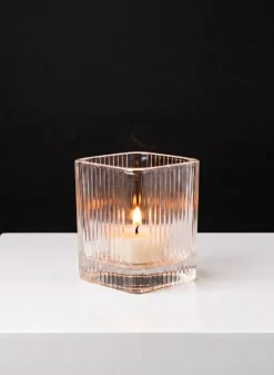 3.5in Tall Pleated Cube Tealight Glass Holder, Set of 6