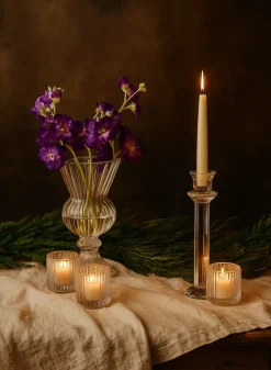 2.25in Tall Pleated Glass Tea Light Holder, Set of 4
