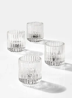 2.25in Tall Pleated Glass Tea Light Holder, Set of 4